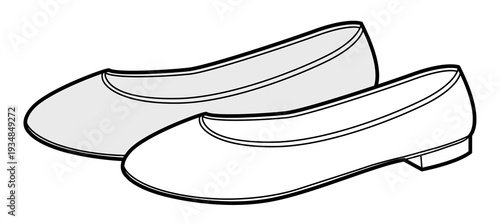 Ballet flat shoe women sketch pair. Minimal round toe footwear for office city outfit everyday wear. Technical fashion illustration CAD mockup detailed vector man unisex isolated classic style.