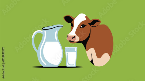 Cow head milk pitcher glass vector