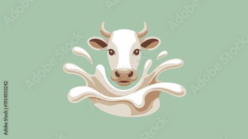 Cow head milk splash illustration