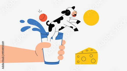 Cow jumping milk cheese