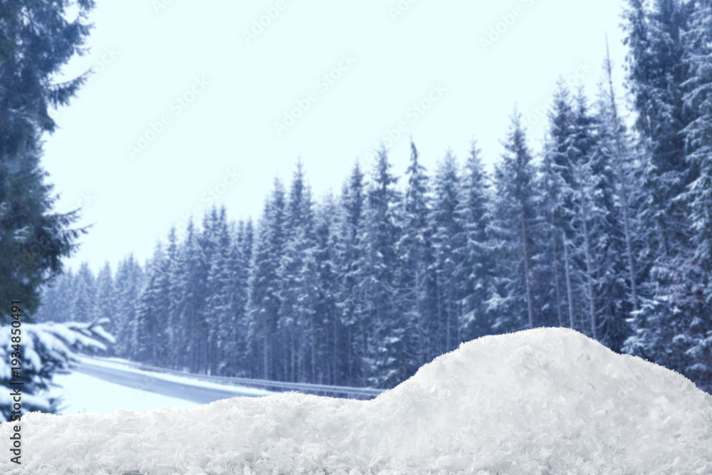 Fototapeta premium Beautiful winter landscape and snowdrift, selective focus