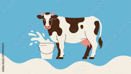 Cow milk bucket splash illustration