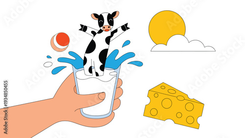 Cow milk cheese splash illustration