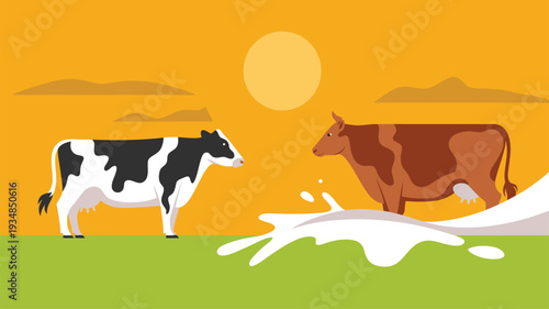 Cows field milk splash sun