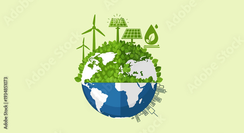 Vector eco globe icon with green energy sources