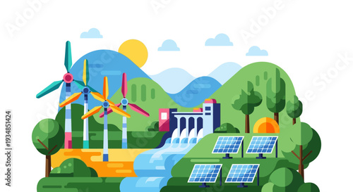 Vector illustration of renewable energy sources