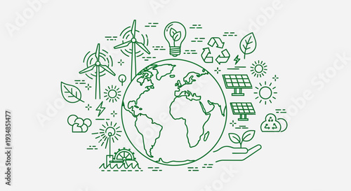 Vector illustration of eco-friendly icons around the globe