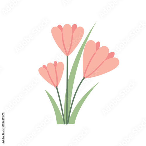 Cute pink tulip flower in soft pastel color. Hand drawn vector illustration with spring mood. Perfect for greeting card, nursery print and seasonal decor.