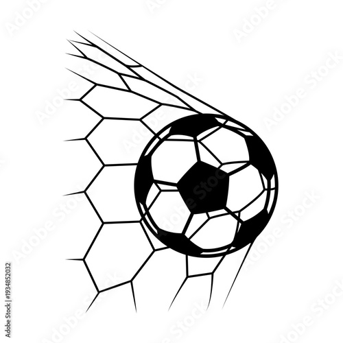 Soccer Ball Hitting the Goal Net Illustration - Minimalist Black and White Vector