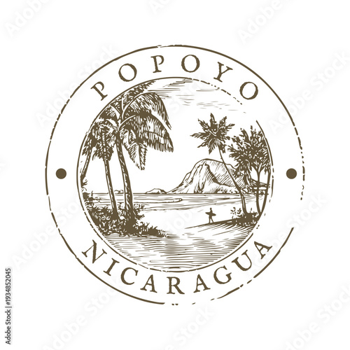 Vintage Popoyo Nicaragua badge featuring the iconic world class surf breaks and rugged emerald coast.
