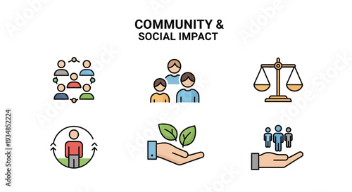 Set of 6 community and social impact icons vector
