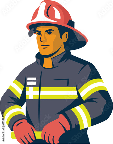 Firefighter in helmet and gear ready for action