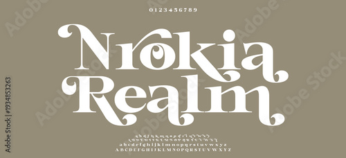 Nrokia Realm Classic Lettering Minimal Fashion Designs. Typography modern serif fonts decorative vintage design concept. vector illustration