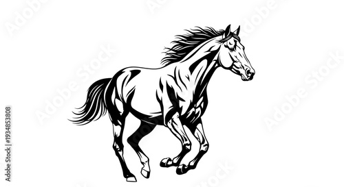 Black and White Illustration of Running Horse.