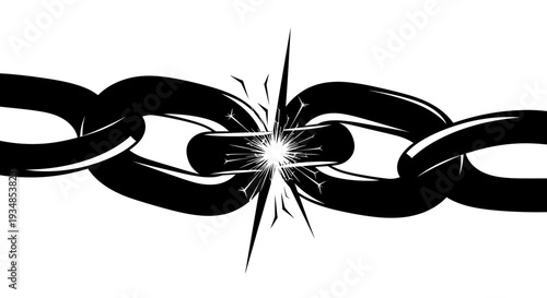 Broken Metal Chain with Shattered Link.