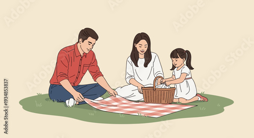Family Having Picnic Together Outdoors.