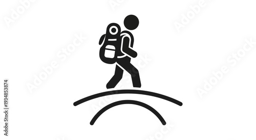 Hiker with Backpack Walking on Hill.