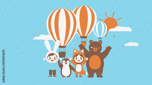 Children Animal Costumes Balloons Illustration