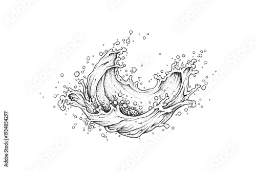 Water splash and drops abstract sketch isolated on transparent background