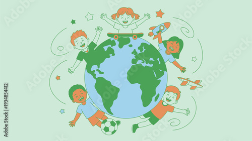 Children Around World Globe Unity