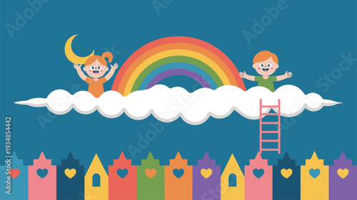 Children Cloud Rainbow Cityscape