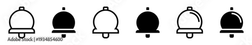 Conjunto de iconos de campana de notificación. Alertas digitales, avisos del sistema, recordatorios activos, mensajes emergentes. Ilustración vectorial lineal