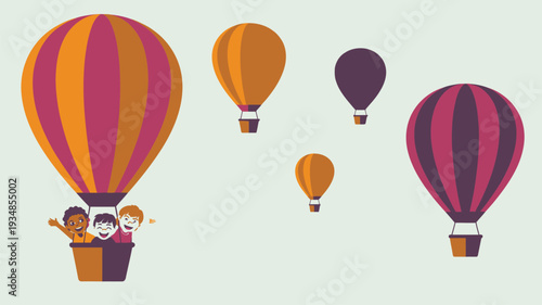 Children Hot Air Balloon Flying Sky