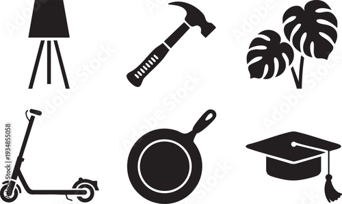 Household items and hobby objects on transparent background collection of everyday things for home and leisure