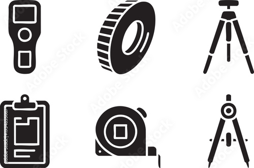 Construction and measurement tools on transparent background collection of surveying equipment for building and design