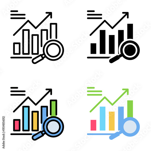 Qualitative analysis icon collection of various styles for design branding, print and digital media