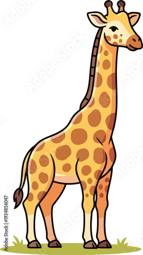 Cartoon Giraffe Standing on Grass.
