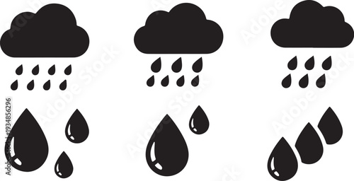 Rain Cloud and Water Droplet Weather Icons Set Illustration