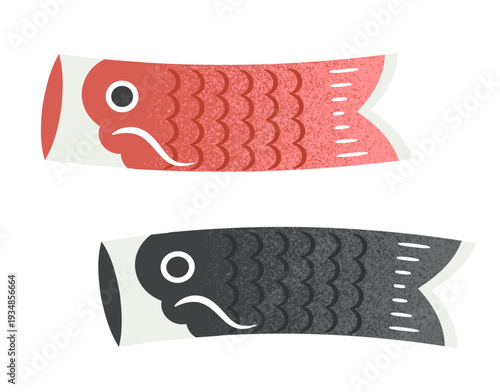 シンプルかわいい鯉のぼり　赤色と黒色