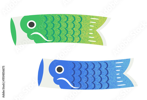 シンプルかわいい鯉のぼり　青色と緑色