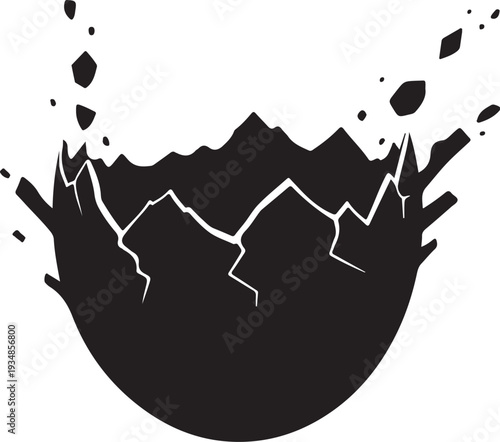 Black eggshell cracking and breaking apart dramatically isolated