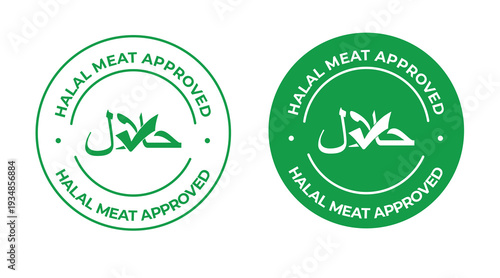 Halal Meat Approved Badge Logo Set Green Islamic Certification Stamp Vector Design