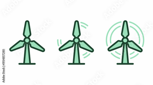 Wind Turbine Rotation Speed Icon Set – Renewable Energy Motion States