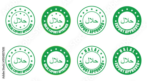 Halal Food Certification Badge Collection Green Islamic Label Icons Set Isolated on White Background