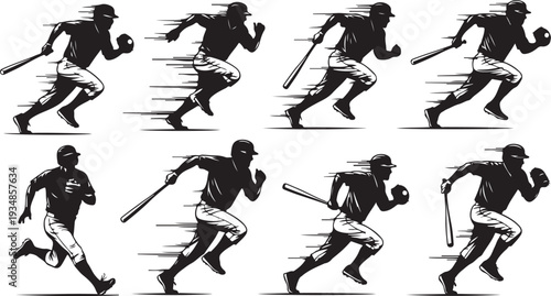 Baseball player running with bat in motion graphics style