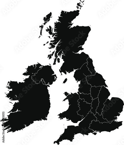 Accurate Real-World Map Silhouette of United Kingdom

High-quality silhouette map of the United Kingdom with accurate borders. Editable EPS vector suitable for European geography, travel design.