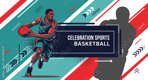 Vibrant Basketball Player Celebration Sports Graphic Design.