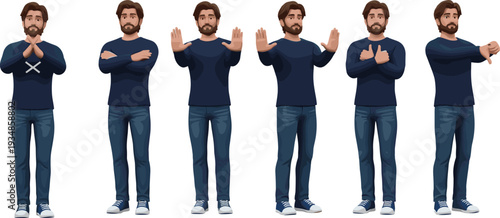 Man showing approval and rejection hand gestures, positive and negative feedback concept illustration isolated on white background design