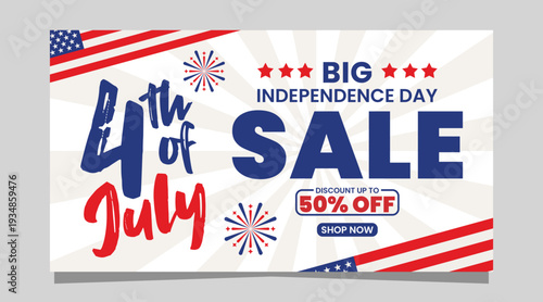 Fourth of july independence day big sale banner design american flag and firework confetti