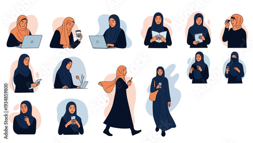 Diverse Muslim Women Engaged in Various Activities Daily Life