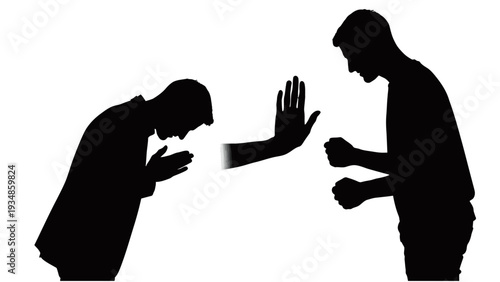 Two Men in Conflict Silhouette Against White Background