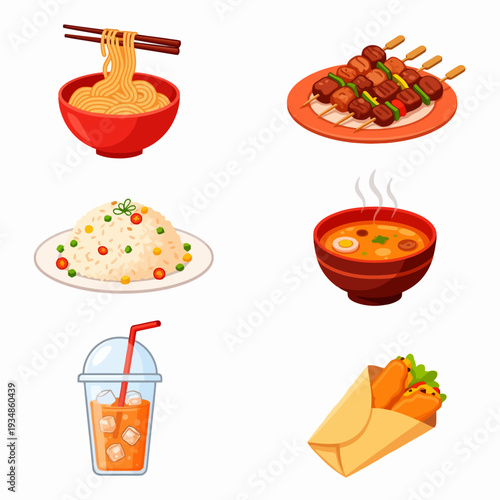 Variety of Popular Street Food and Drink Icons