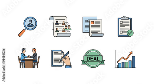 Business Icons Representing Documents and Agreements.