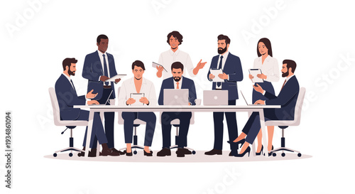 Business Professionals Working Together at Meeting Table.