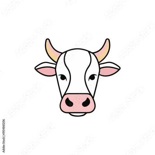 Cartoon Cow Head with Horns Illustration.