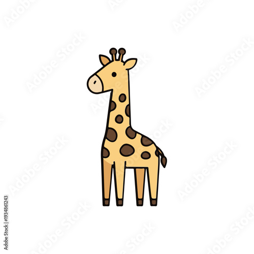 Cartoon Giraffe Standing with Spotted Fur.